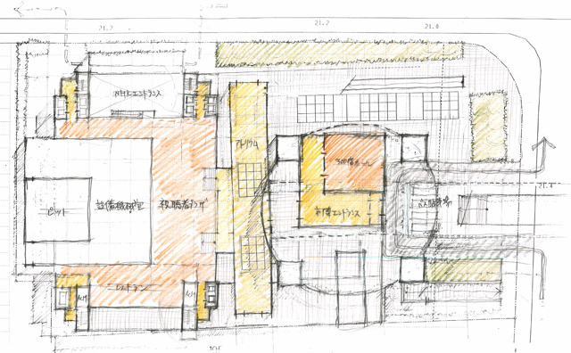建築設計手描きスケッチ画像