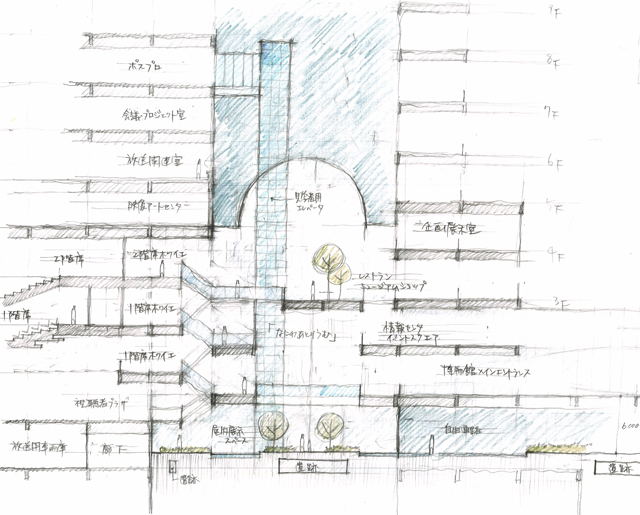 建築設計手描きスケッチ画像
